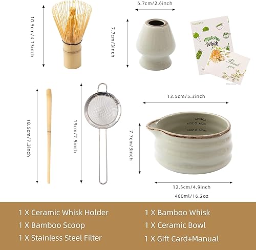 Miniatura 7 de Juego de 5 batidores de matcha para principiantes, cuenco de cerámica y batidor de bambú, accesorios japoneses de matcha, kit tradicional de