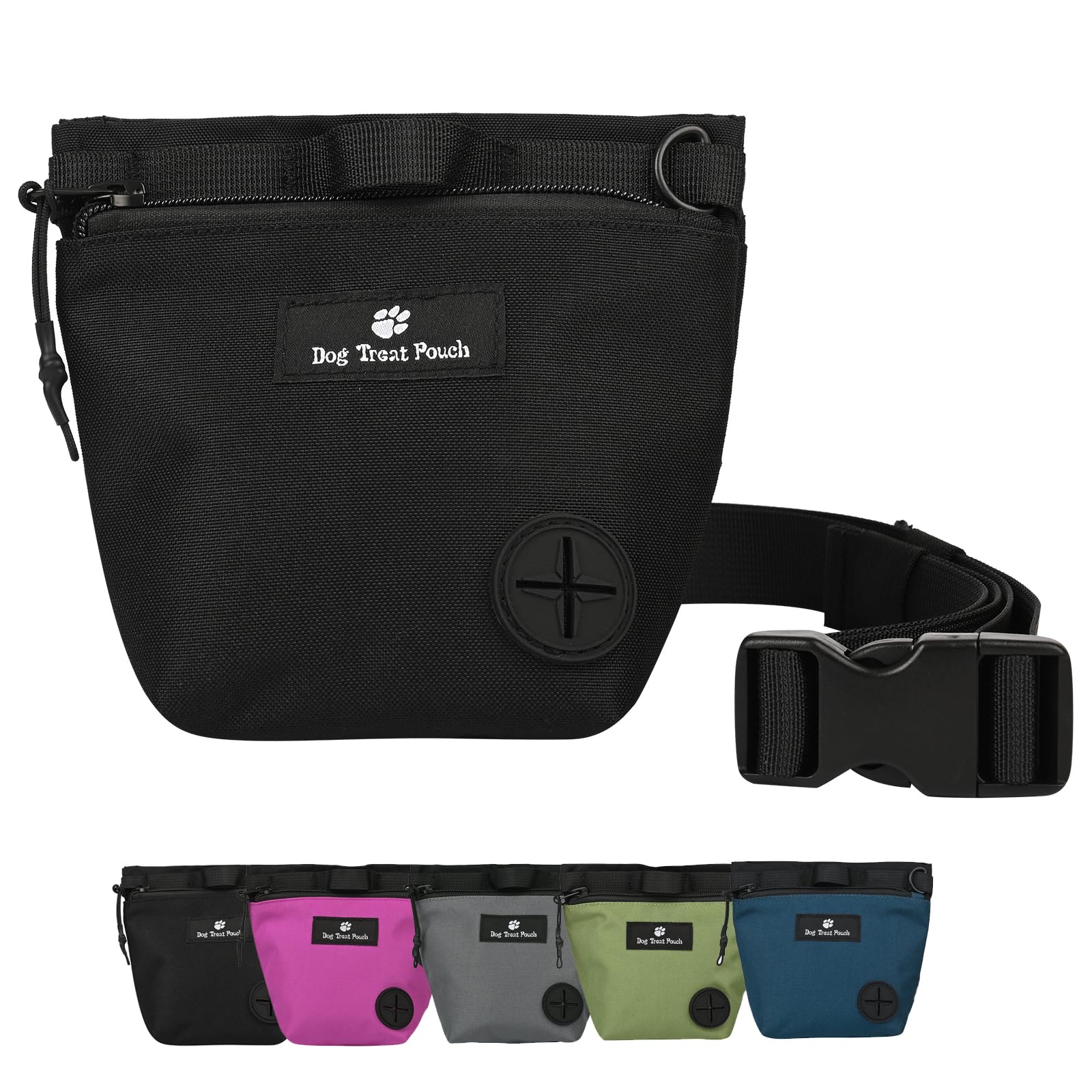 FLYING TAIL Dog Training Pouch with Magnetic Snap Closure, Waist Pack for Outdoor Pet Training, With Trash Bag Holder (Black)