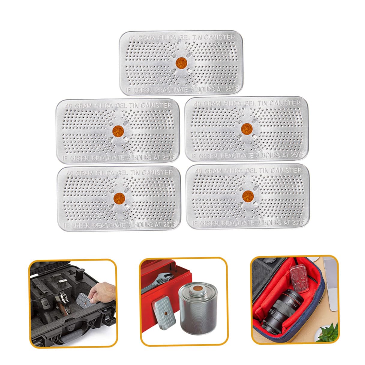 Silicagel Päckchen 5 Stück 40g mit Alu Box, Orange