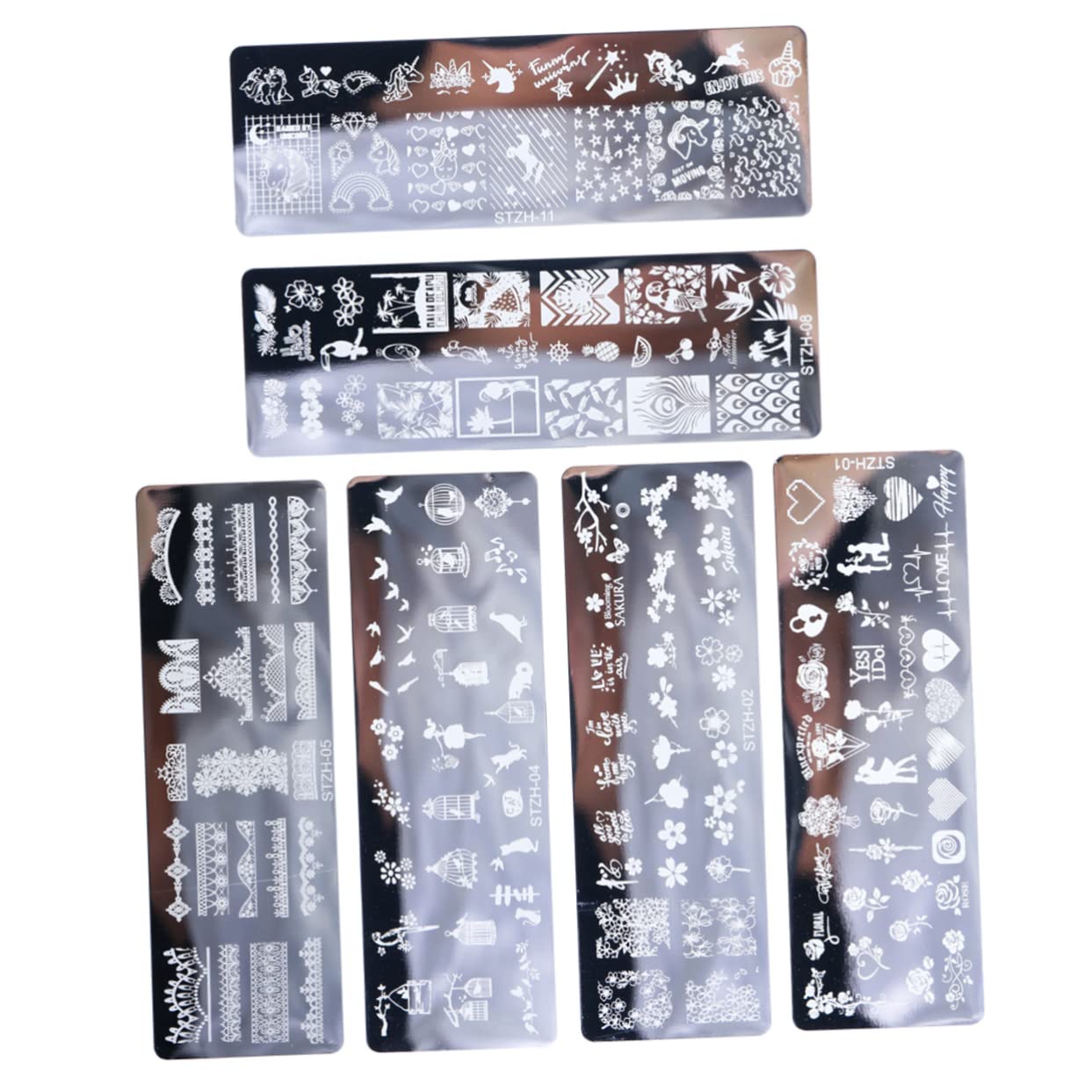 SHERCHPRY Plantillas De Estampado De Uñas Inoxidable Con Varios Para Decoración De Manicura 6 Piezas X 3