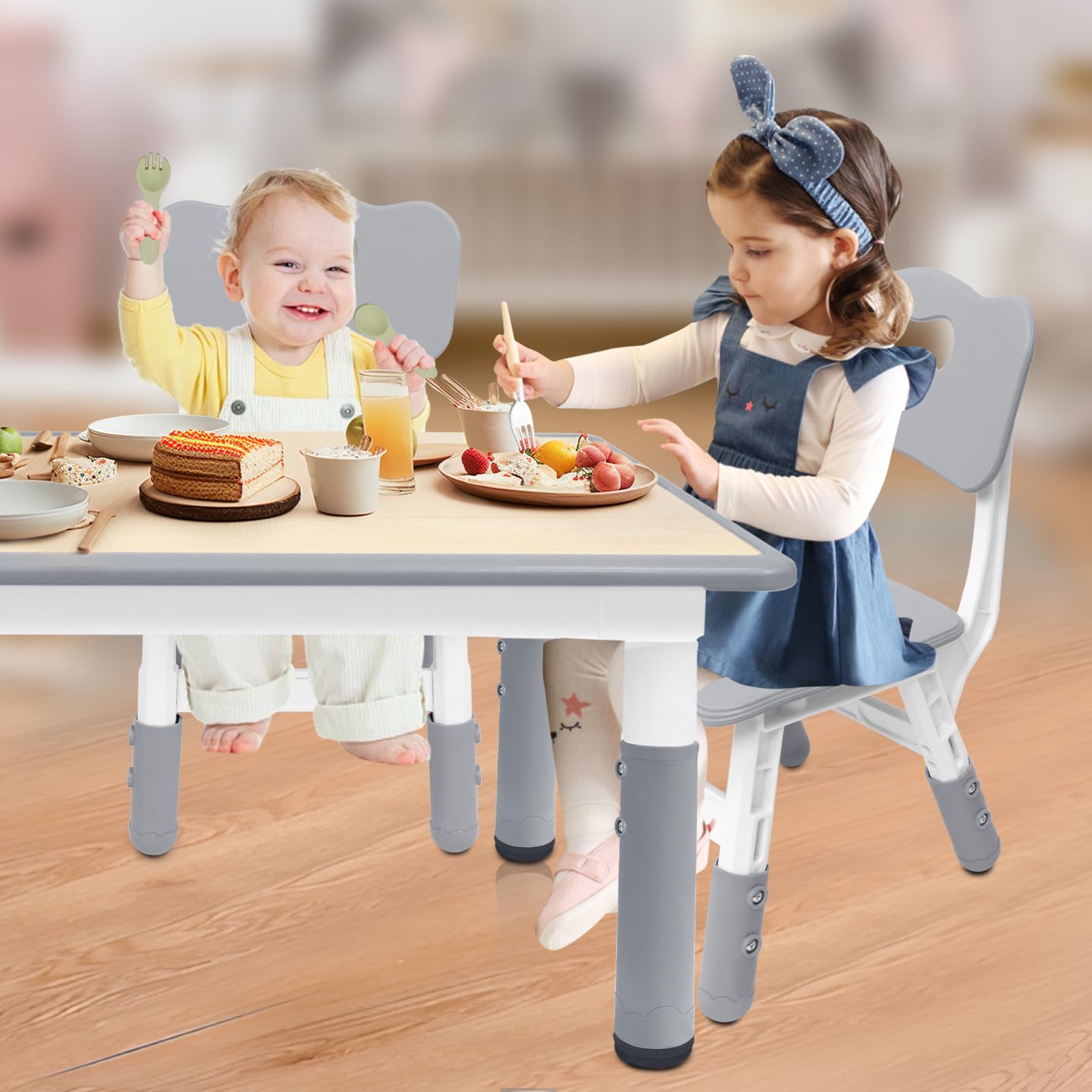 Table pour enfant avec 2 chaises, groupe de sièges pour enfants réglable en hauteur en HDPE & ABS, table de jeu multifonctionnelle pour enfants de 2 à 10 ans, ensemble table et chaise