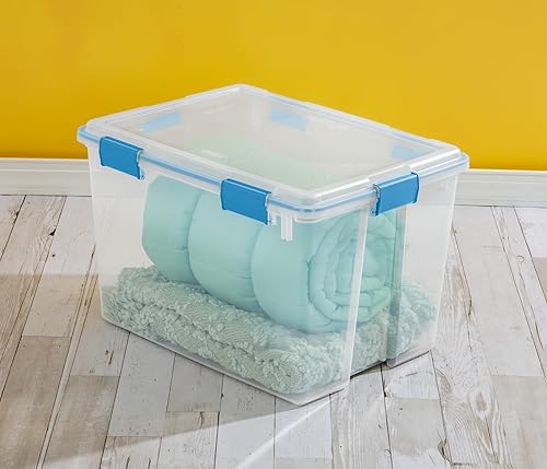 Miniatura 5 de Contenedor de almacenamiento transparente duradero de 24 pulgadas con junta resistente a la intemperie y tapa de cierre seguro, contenedor azul para