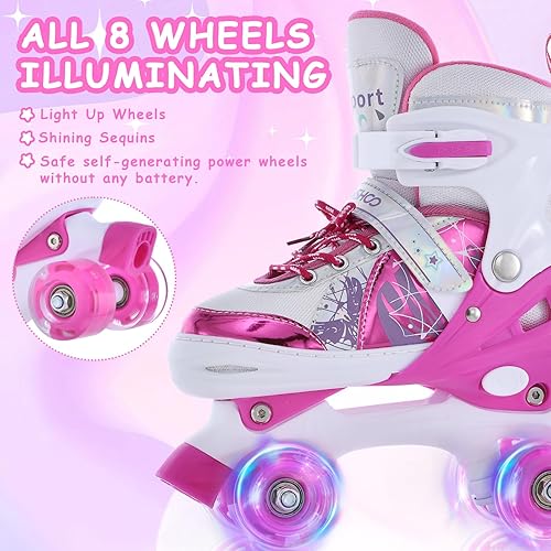 Miniatura 3 de TOMSHOO Patines de ruedas para niñas, niños y principiantes, 4 tamaños ajustables con ruedas iluminadas, divertidos patines iluminadores morados y