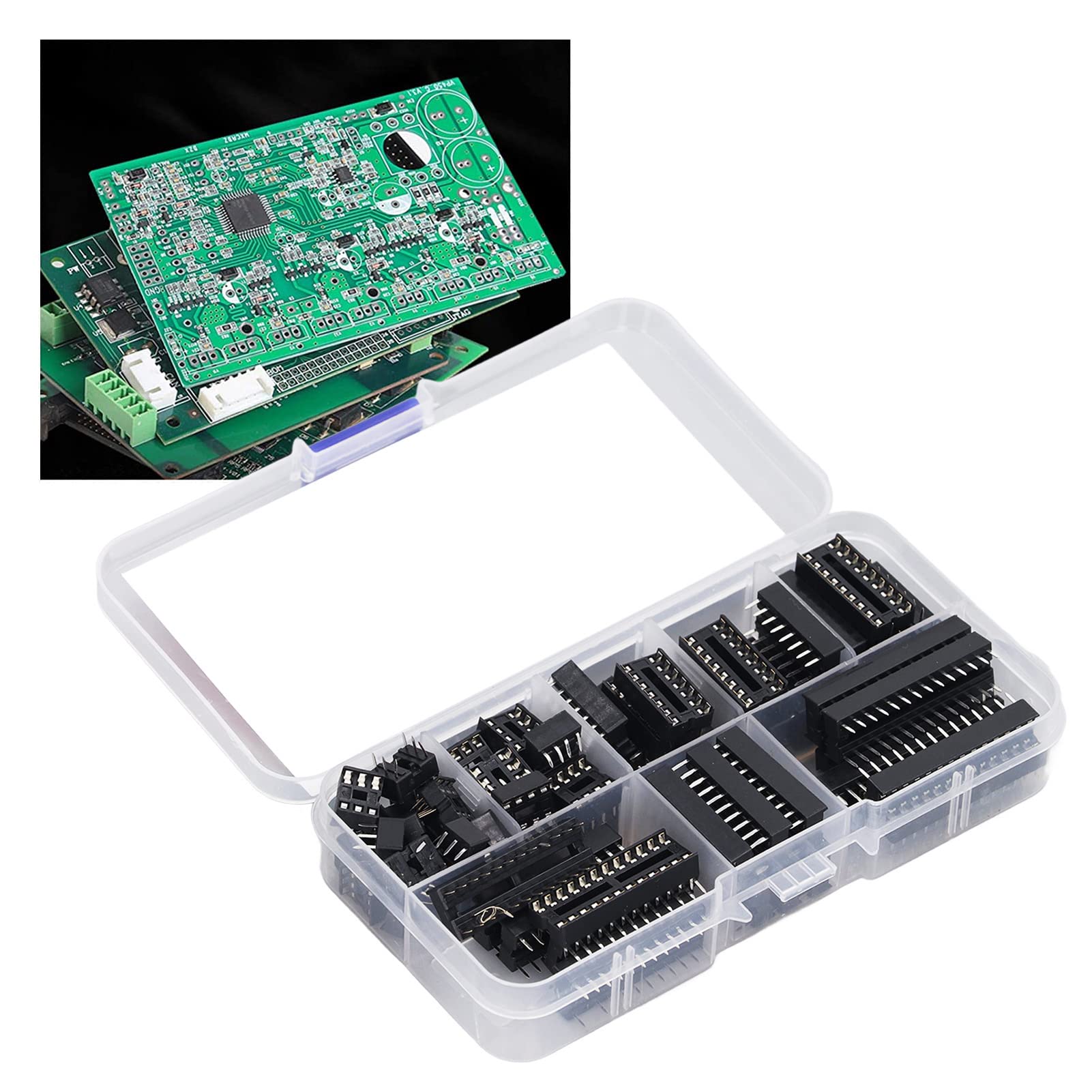 66 szt. DIP IC Chip Socket 6P do 28P Izolacyjne Plastikowe Dwurzędowe Płaskie Piny IC Gniazda Typ Lutowania Zestaw Asortymentowy