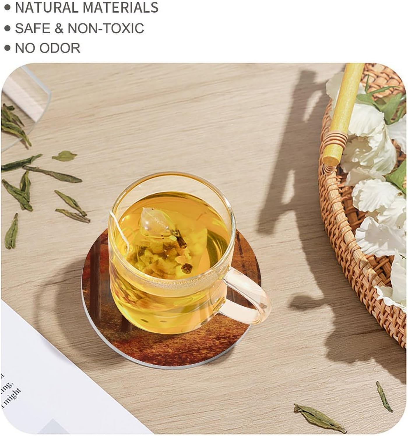 6PCS Autumn Woods Cabin Coasters Non-Slip Round Drink Coasters with Ceramic Stone and Cork Base, Heat Resistant Absorbent 33.00Stone Coaster Set for Kinds of Mugs and Cups, 4 Inch