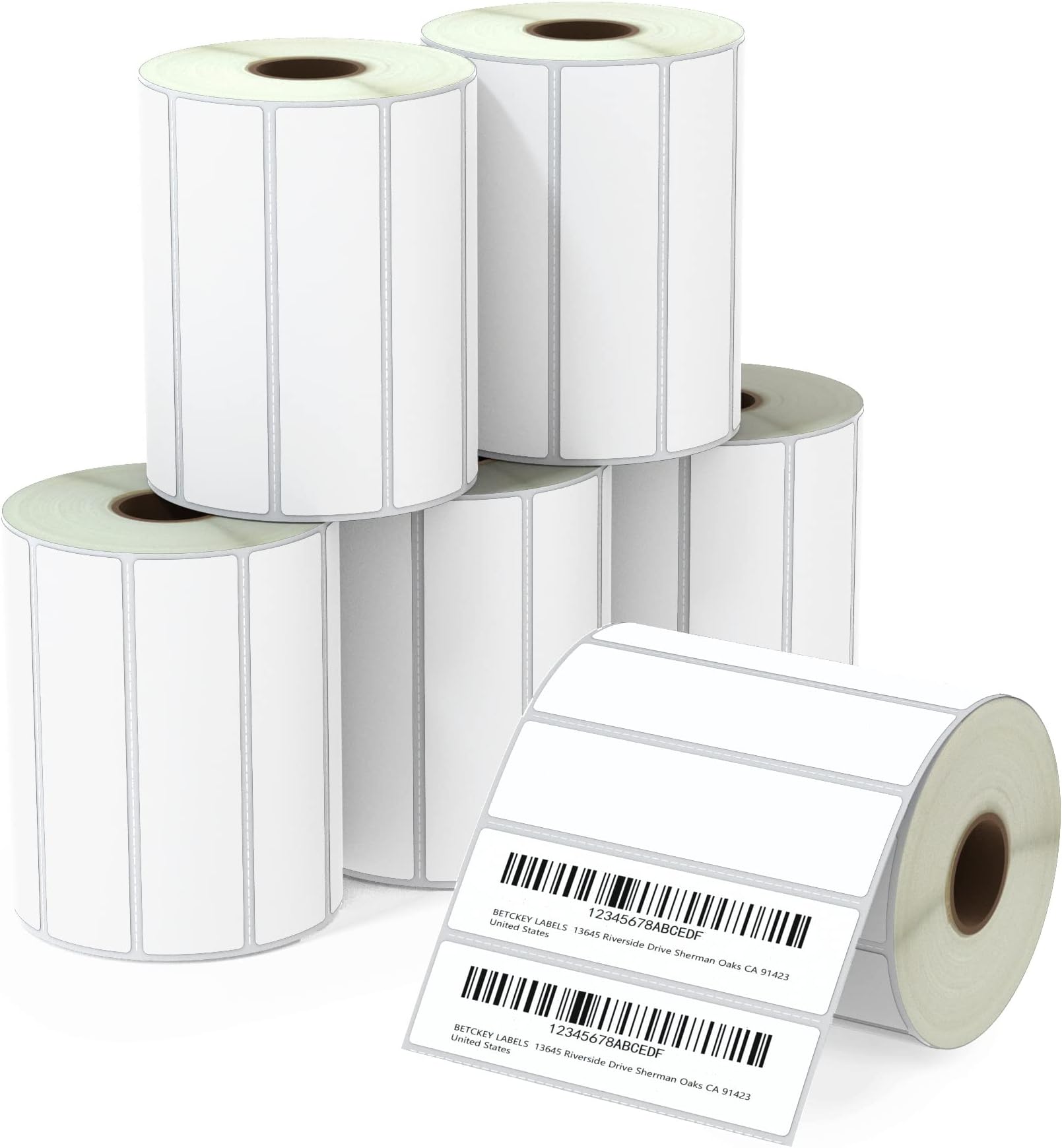 BETCKEY102mm x 25mm(4 in x 1 in) Multipurpose Thermal Labels, 1375 Perforated Labels per Roll Compatible with Zebra & More Printers [6 Roll/8250 Labels]