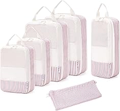 Narwey 6 Pack Compression Packing Cubes for Backpack and Suitcases, Travel Organizers Stripe Packing Bags, Hand Luggage Packing Bags, Travel Essential Bags for Women Girls