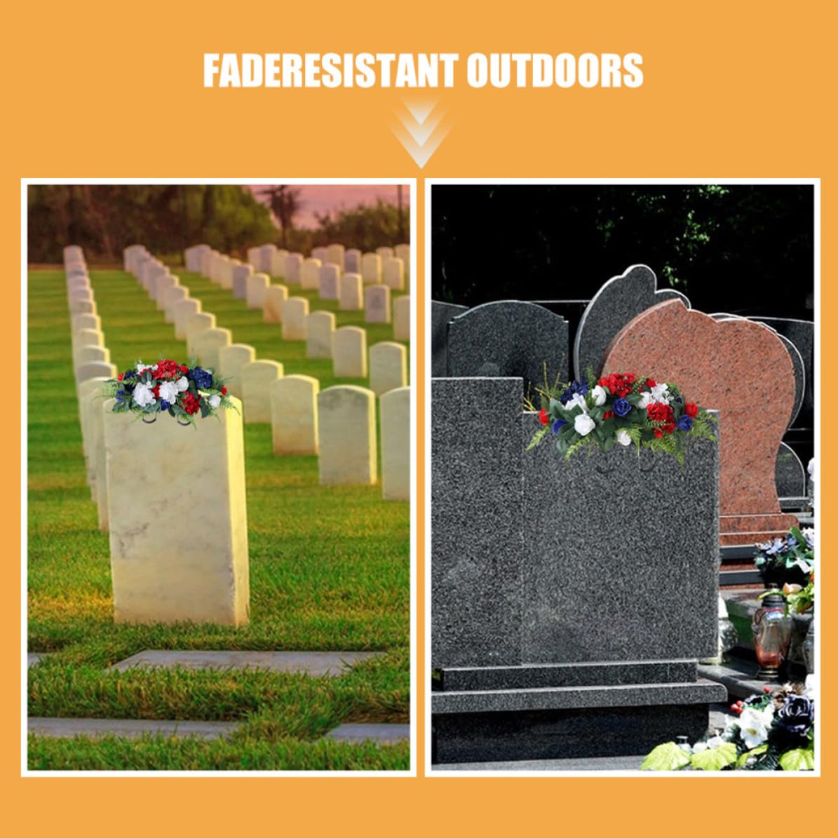 Composition Décorative de Fleurs Artificielles pour Cimetière, Gerbe Résistante en Plastique, pour Ornements Extérieurs de Pierres Tombales
