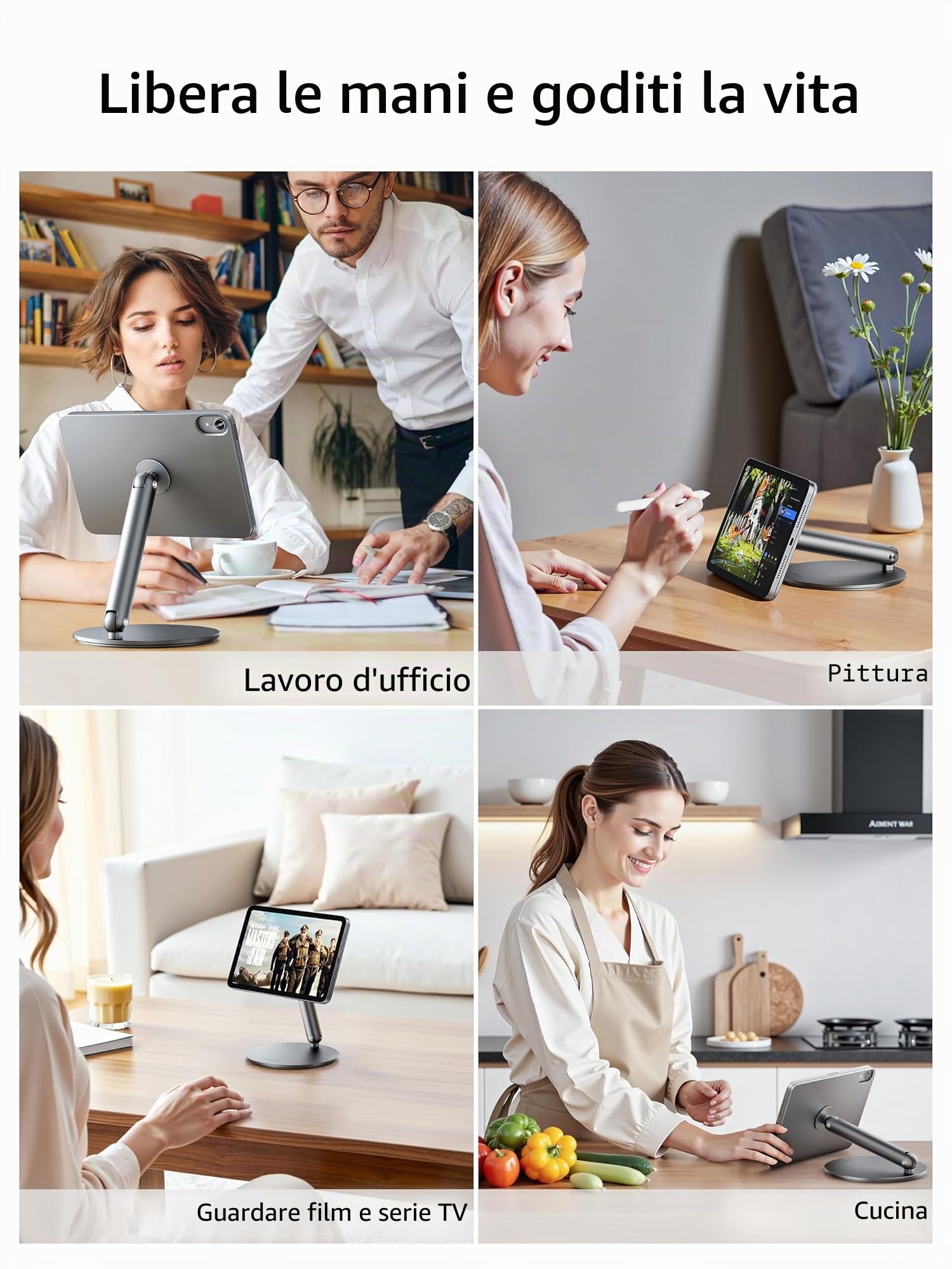 LULULOOK Supporto magnetico per iPad mini 7 con base girevole a 360°, in alluminio pieghevole, supporto per tablet da scrivania per Apple iPad mini (A17 Pro) 2024/6 (8,3" 2021), grigio
