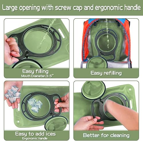 Miniatura 6 de Bolsa de hidratación de 2 litros, bolsa de agua sin BPA para mochila de senderismo, bolsa de almacenamiento de agua verde militar de 2 litros con