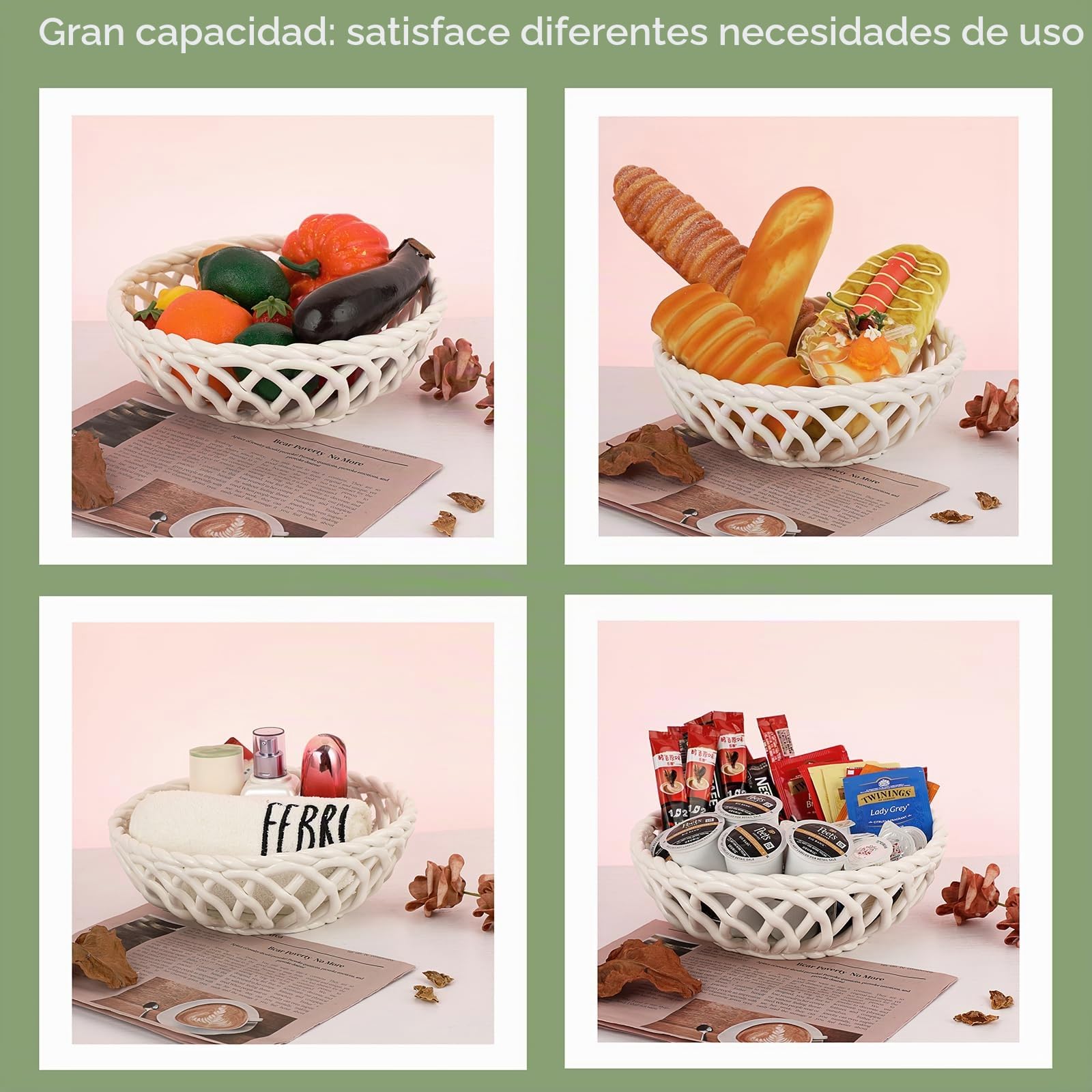 Frutero de cerámica para encimera de cocina, cesta de frutas grande para encimera de mesa, cuenco de frutas tejido decorativo para el hogar, encimera de cocina, cuenco de servir para frutas,