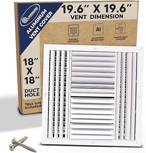 Orificio para conductos de 18 x 18 pulgadas (cara de 19.6 x 19.6 pulgadas) Cubierta de ventilación de aluminio de 4 vías Difusor de suministro de