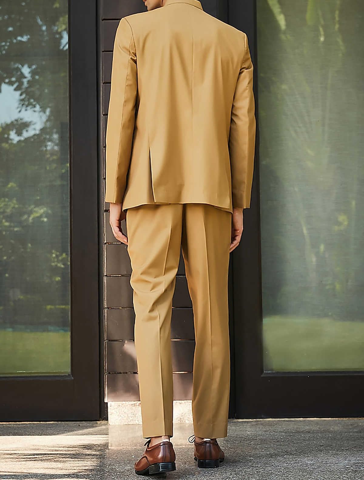 Ulnomio Hombres Stand Cuello Traje Casual Diario de Trabajo Chaqueta Pantalones 2-Pieza Set