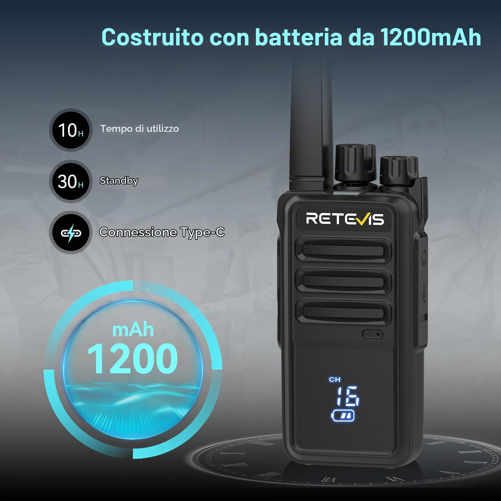 Retevis RT668H Walkie Talkie Display Active View, con Caricatore 10 Vie, Walkie-Talkie VOX Ricaricabile, USB-C, PMR446 Radio Bidirezionale Professionale con Auricolare per Hotel, Sicurezza(Nero,10Pz)