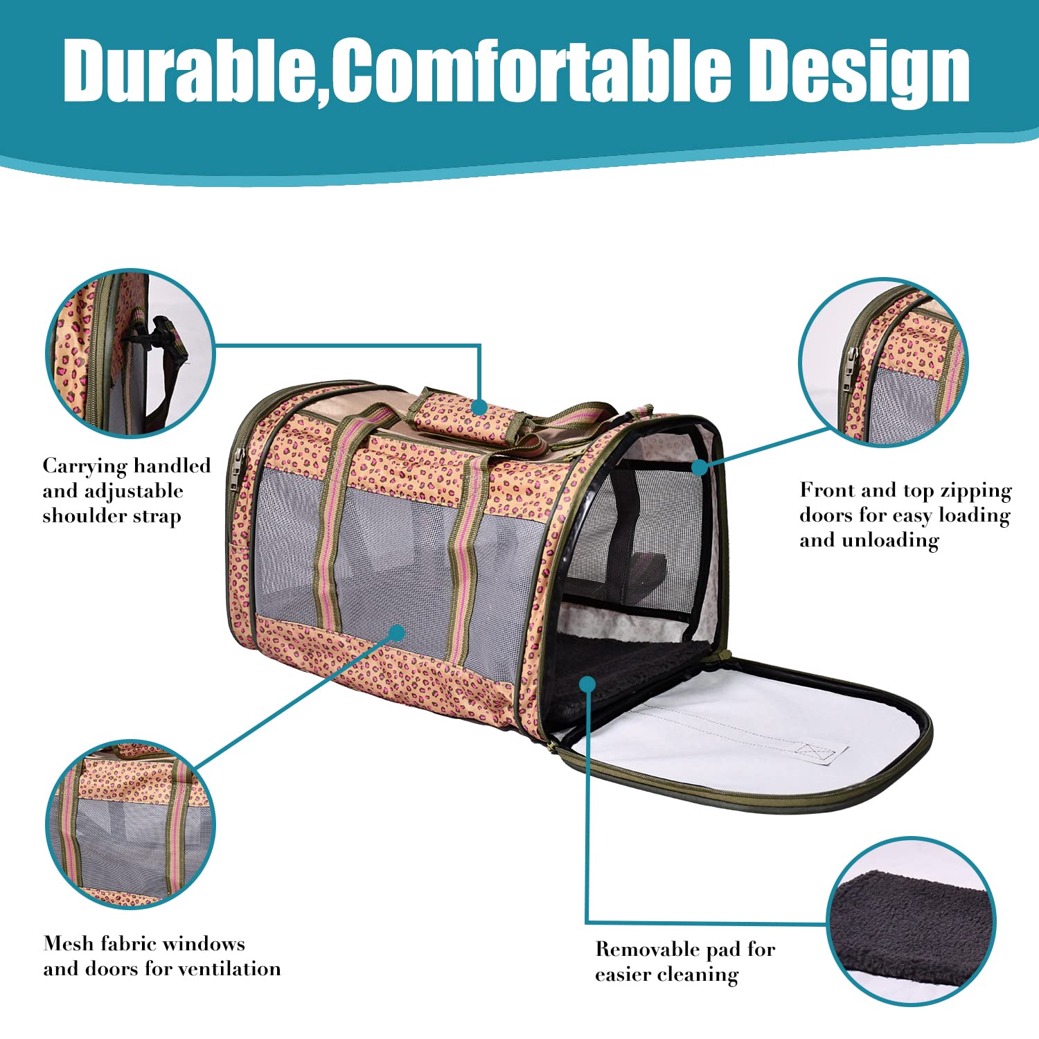 Portador de viaje para mascotas de cara suave, aprobado por la aerolínea, portadores para gatos plegable, duradero, carga superior, asiento de coche para perros y gatos y animales pequeños.