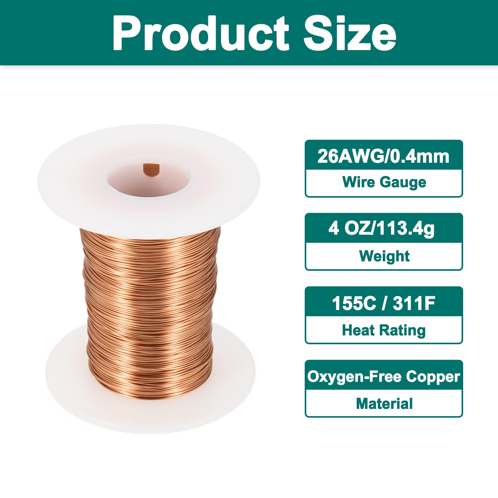 QUARKZMAN Alambre Esmaltado 26 AWG, Cobre Calibre 26 4 Oz Bobinas Magnéticas Grado F 155°C
