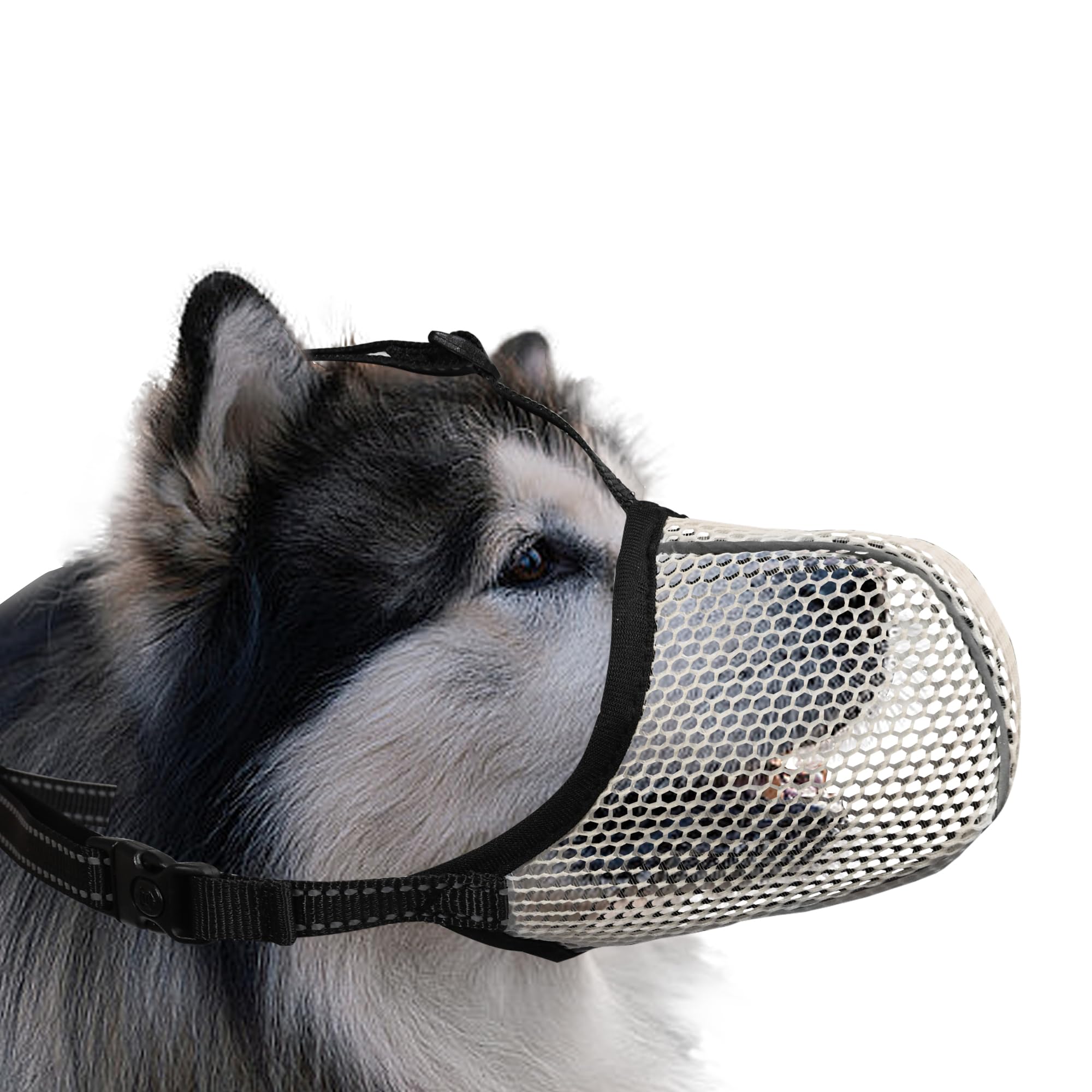 JOYPAWS Soft Dog Muzzle, Breathable Soft for All Breeds Dogs to Anti Prevent Chewing Barking Biting, Adjustable Reflective Basket Muzzle with Air Mesh Beige XXL