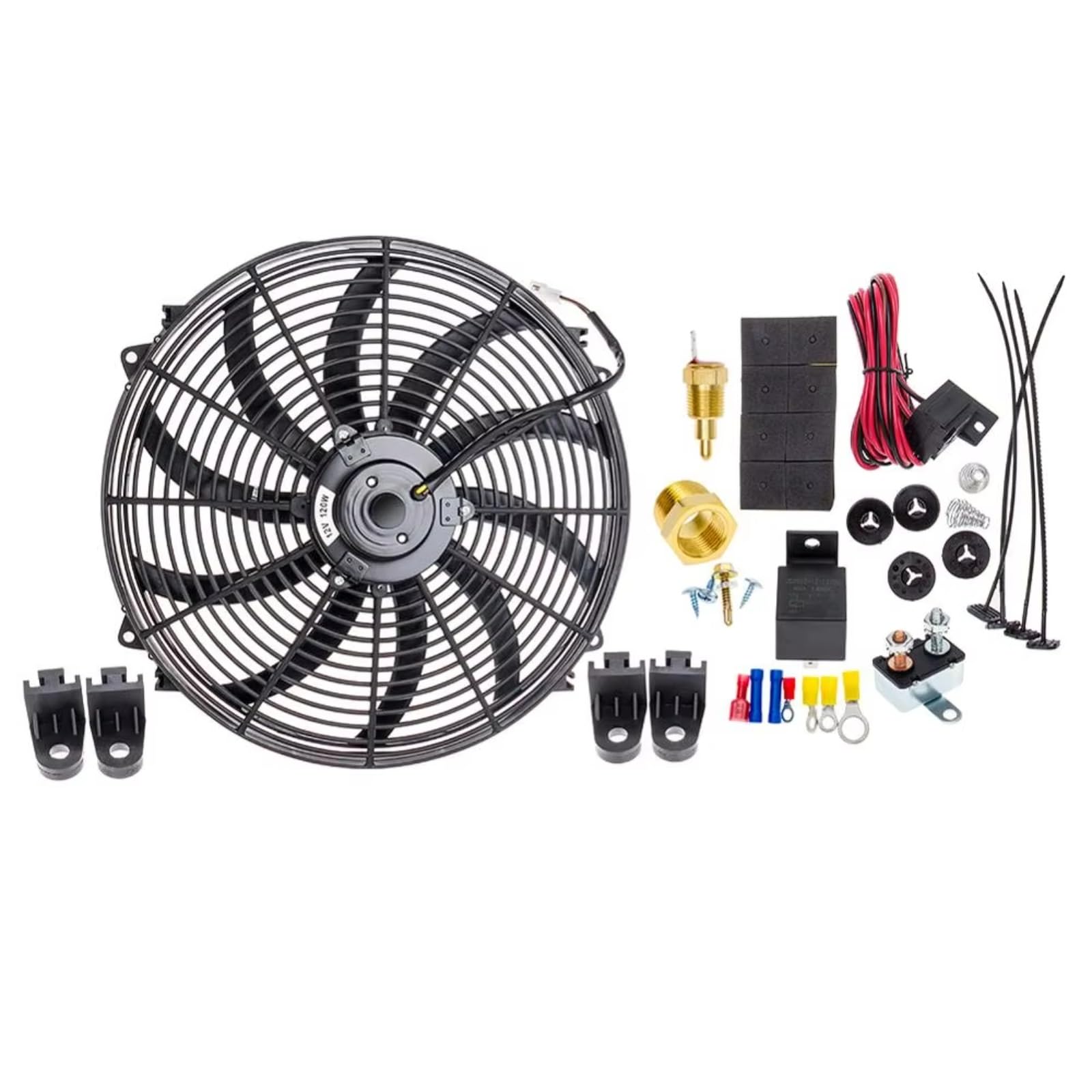 Ventilateur De Radiateur Kit Kit Commutateur Thermostat Relais Ventilateur Refroidissement Radiateur Électrique 16 Pouces 120W 3000CFM Tous Les Véhicules Projets D'ingénierie