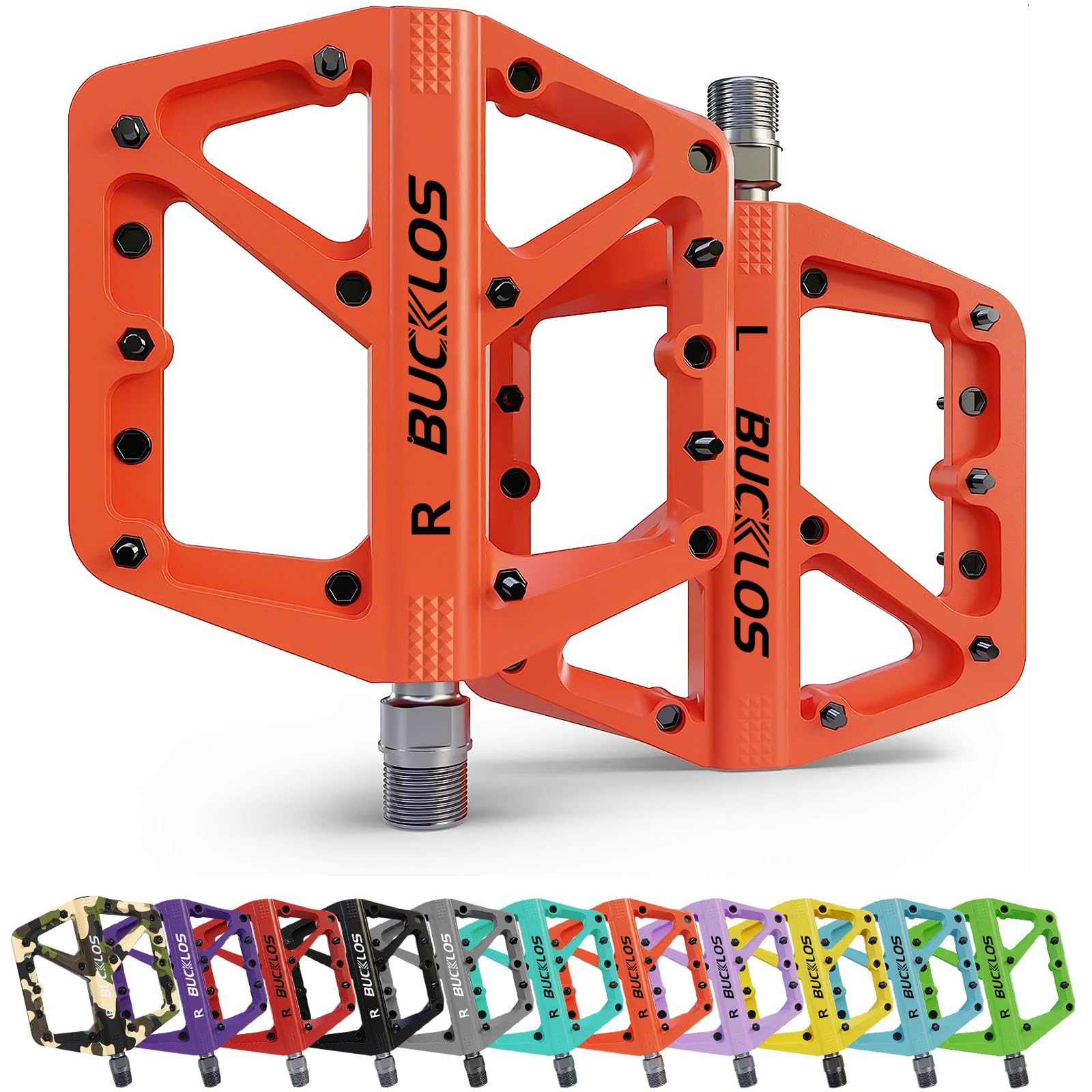 BUCKLOS Mountain Bike Pedals MTB Pedals Flat, Adult Bicycle Road Bike Large Platform Nylon Non-Slip Pedal for Gravel Bike/Hybrid Bike 9/16"