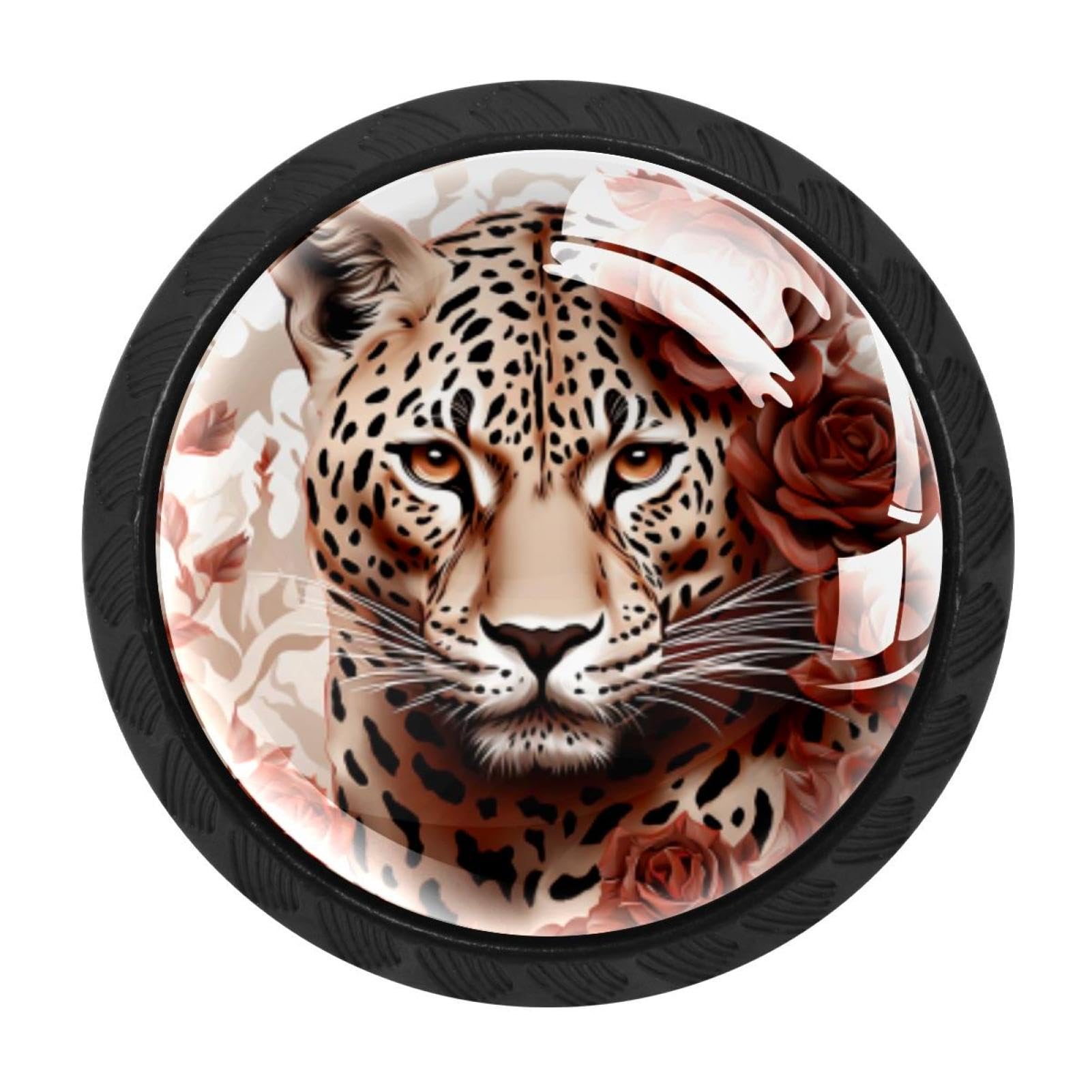 CHENZZZZ 4 PCS Rose Leopard Crystal Glass Cabinet Knob Drawer Pull Handle for Kitchen Cupboard Dresser Wardrobe etc