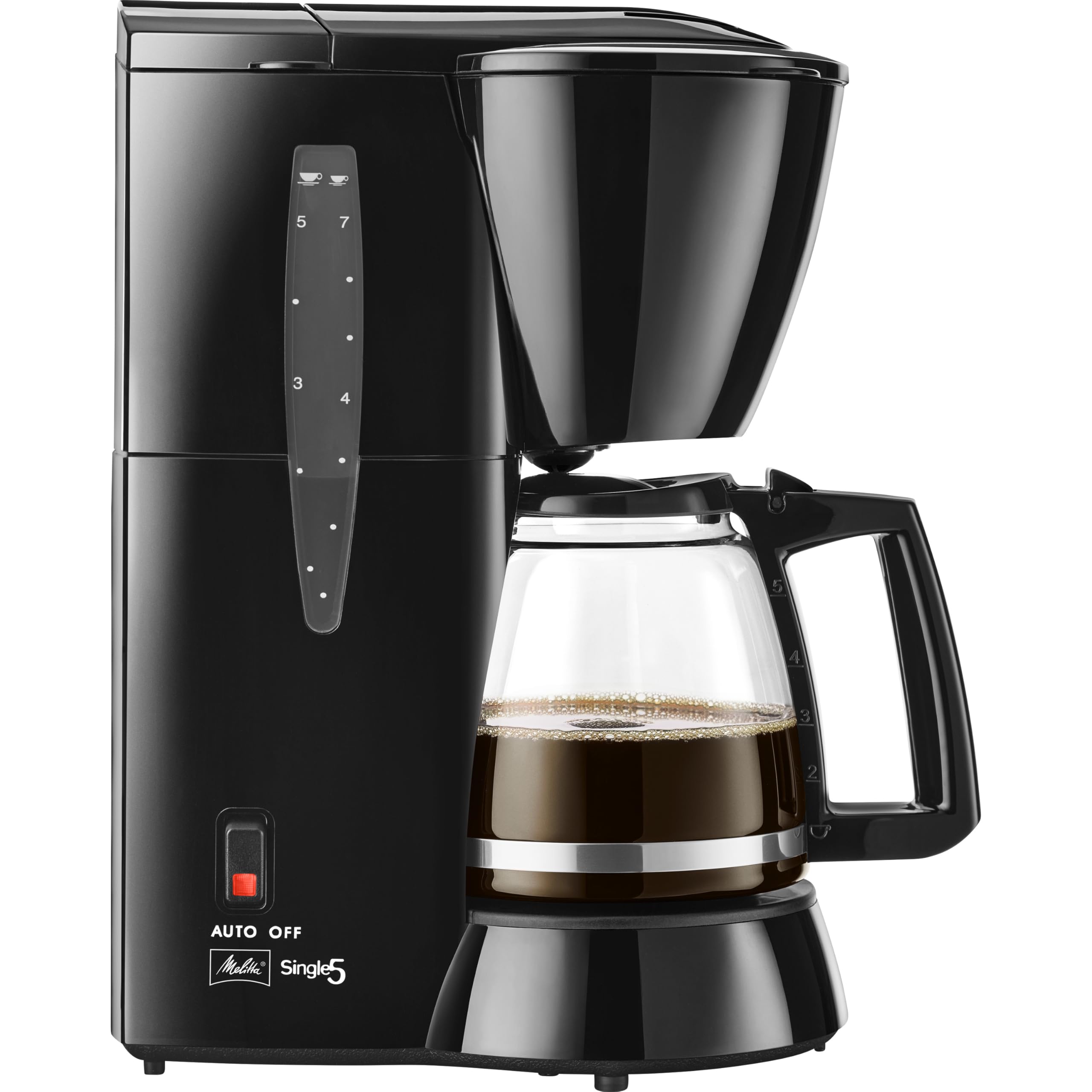 Melitta Single 5 – kleine Filterkaffeemaschine mit Glaskanne, für bis zu 5 Tassen Kaffee, in Schwarz