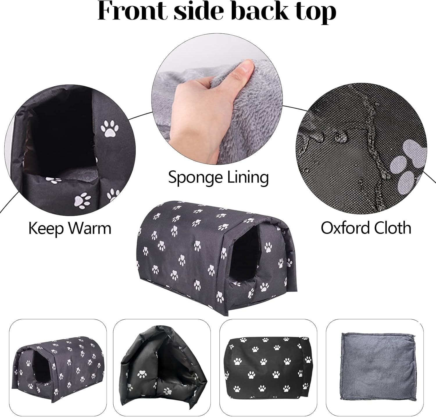 Stray Cats Shelter, Waterproof Outdoor Cat House Foldable Warm Pet Cave for Winter Wild Animal Tent Bed Anti Slip Kitten Cave for Feral Cat Dog Puppy Weatherproof (black, XL)