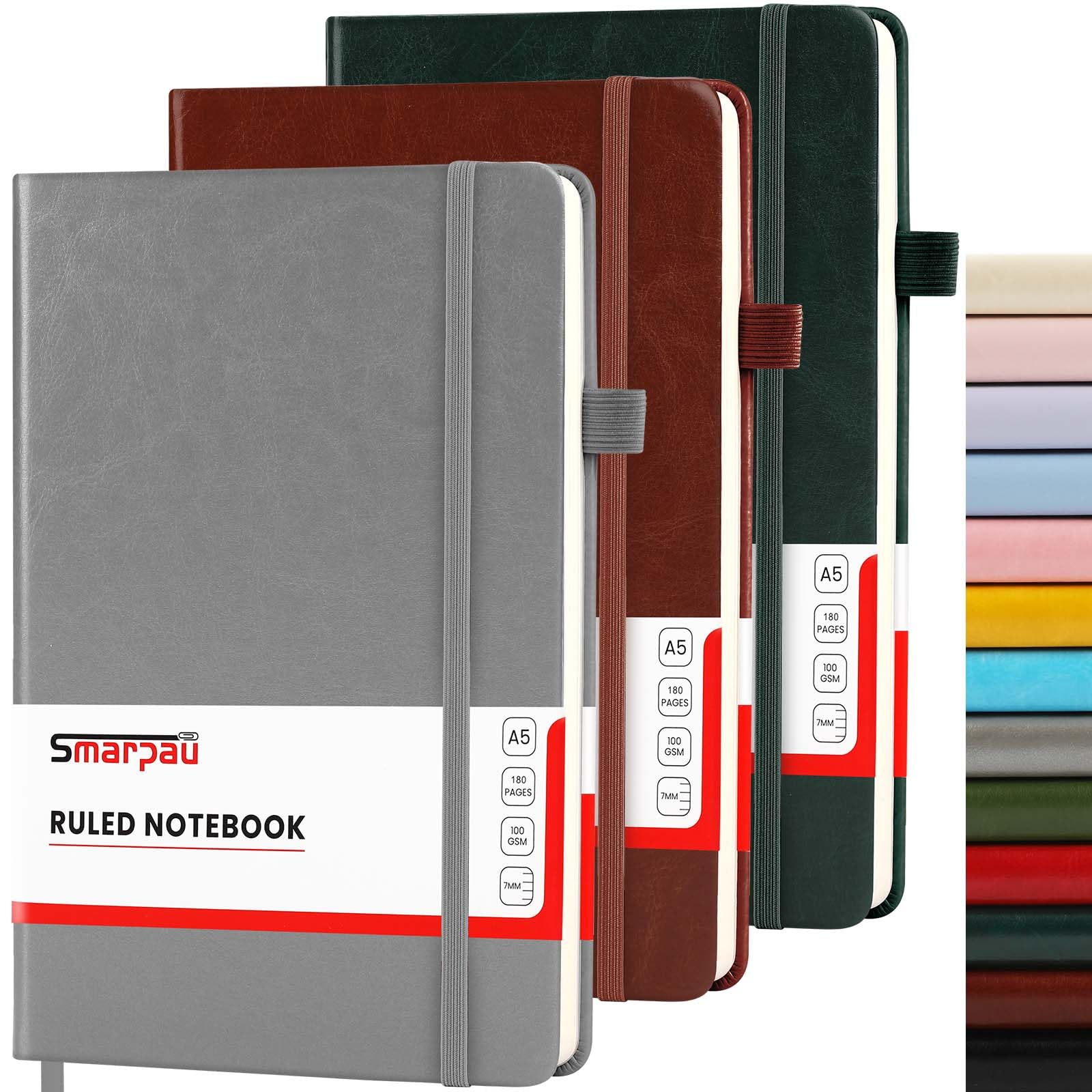 Smarpau Journal Notebook A5, 3 Pack Hardcover Notebooks with 100gsm Thick Paper