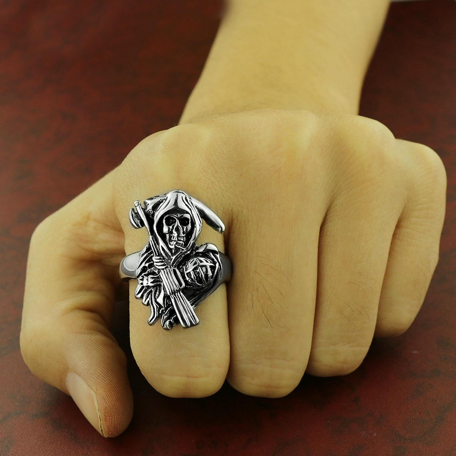 Totenkopf Sense Edelstahl Herrenring Dark Punk Gothic Schmuck Einzigartiges Geschenk für Ihn