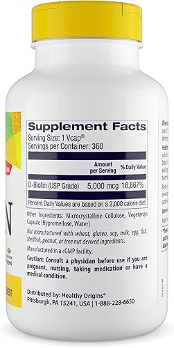 Miniatura 2 de Healthy Origins Biotin Veg Cápsulas 5000 mcg 360 unidades