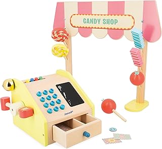 Janod - Applepop Children's Shop - Role Play with Cash Register - 19 Accessories - Stimulates Imagination - FSC Wood Toy - Watercolour - From 3 Years, J03350