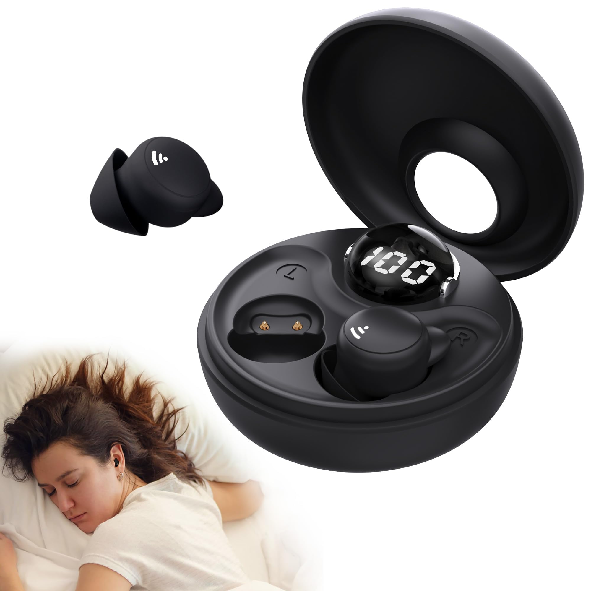 Auriculares para Dormir, Mini Auriculares para Dormir, inalámbricos Bluetooth 5.3, Silicona líquida, para Dormir de Lado, indicador de Potencia para Entrenar, Trabajar, Viajar (Negro)