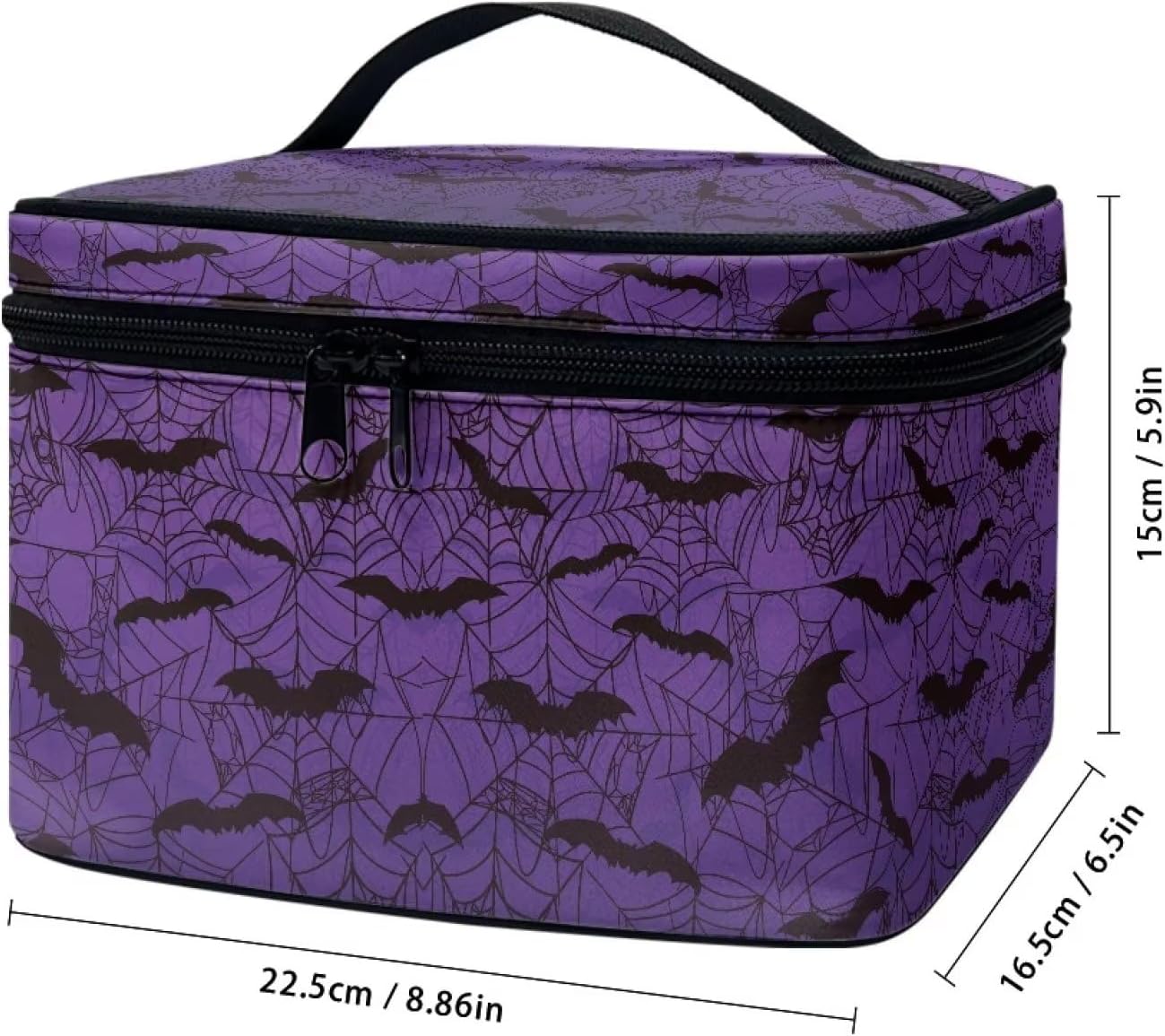 Gothic Halloween Purple Spider Web Bag Bats Print Makeup Bag Travel Cosmetic Bag with Zipper and Handle Portable Large Capacity Toiletry Case for Women Ladies Travel Accessories - Image 6