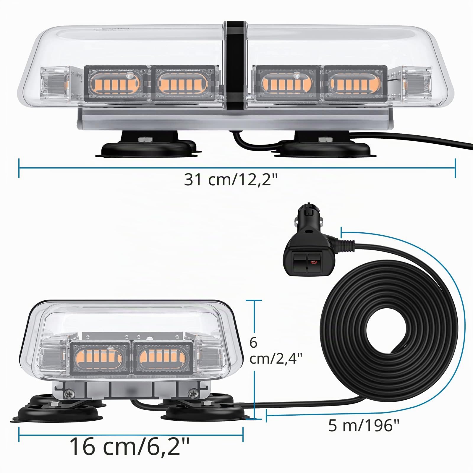 AUTOUTLET Luce stroboscopica LED barra di Emergenza 12/24V Luce stroboscopica a 72 LED con Base Magnetico Colore Ambra Luce di Avvertenza per Camion Auto Rimorchio