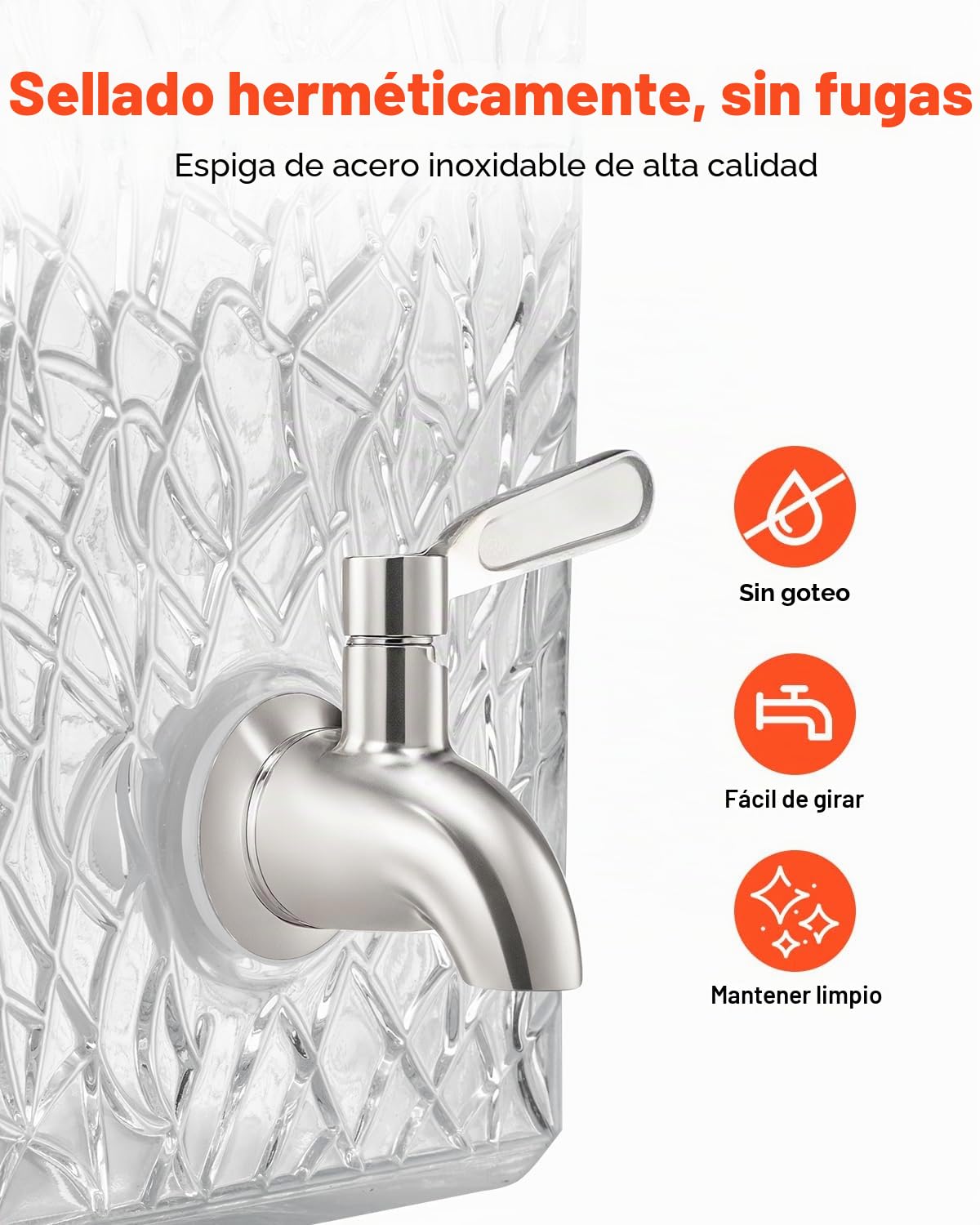 VEVOR Dispensador de Bebidas 10 L para Fiestas, Dispensador de Zumo de Cristal con Soporte Metálico y Grifo de Acero Inoxidable, Ideal para Té Helado, Limonada, Zumo y Agua, 400 x 210 x 210 mm