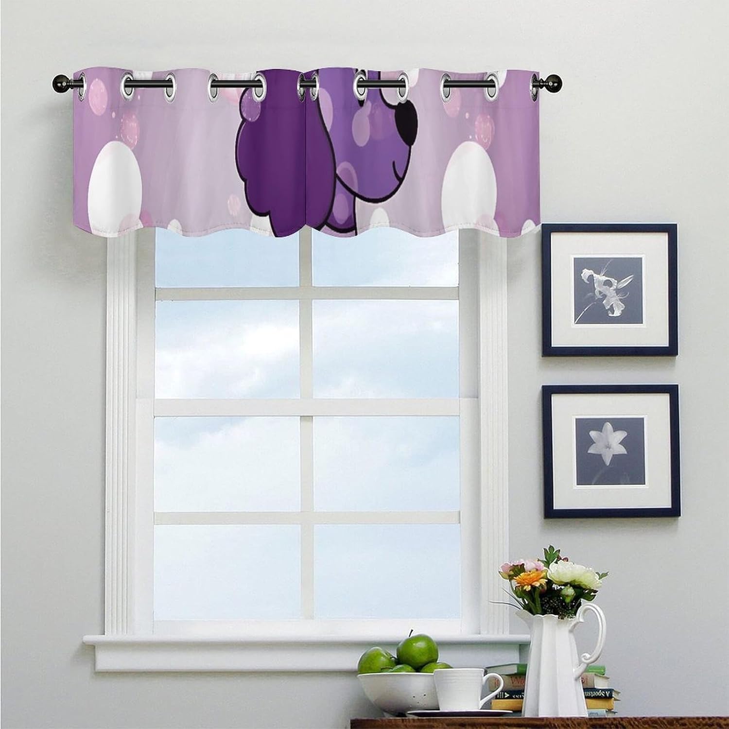 Purple Poodle Polka Dot Valances for Window 2 Panels. Light Filtering Curtains Farmhouse Short Small Valance.Modern Curtains for Windows Living Room Kitchen Over Sink.