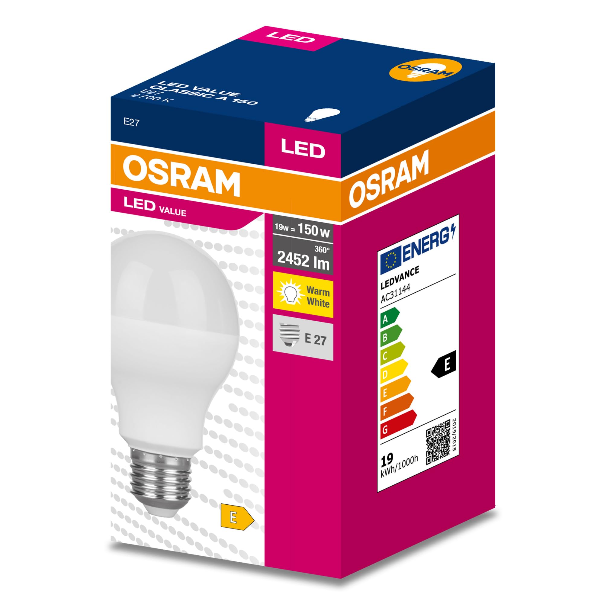 Osram LED Star Value Classic A150 LED-Lampe für E27-Sockel, Glühlampenform, FR, 2452 Lumen, warmweiß (2700K), Ersatz für herkömmliche 150W-Glühlampen, nicht dimmbar 10er-Packung