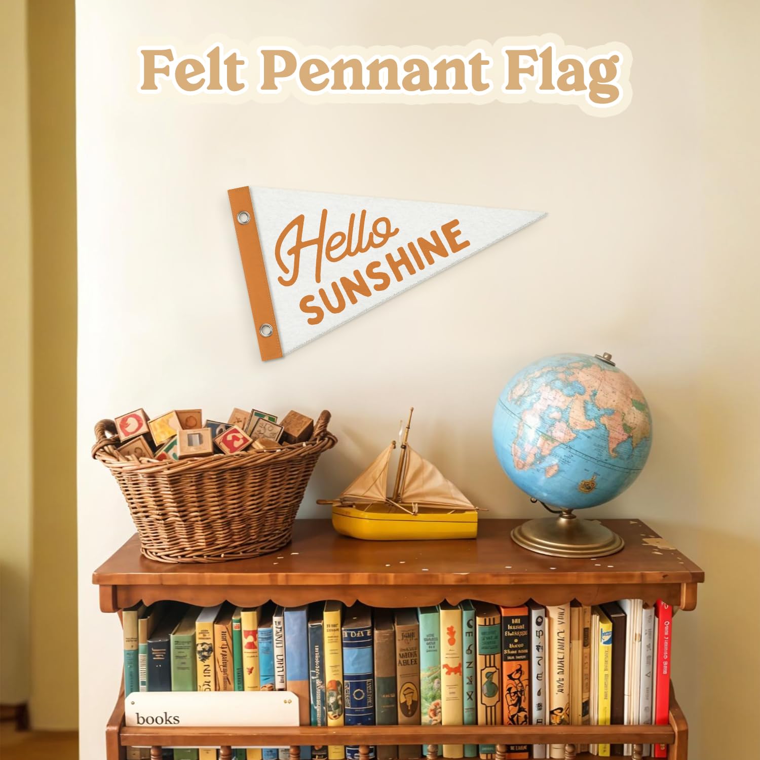 MOFUYU Nursery Decor Pennant Banners Flags,Summer Decor,Hello Sunshine Wall Hanging Felt Banner for Kids Room,Bedroom,Playroom,Nursery,Classroom 7.4x14 Inch