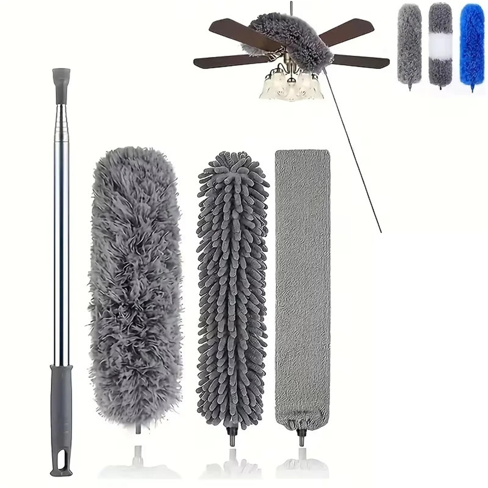 Extendable Dusters For Cleaning Duster With 112.6inch Telescopic Extension Pole Kit For High Ceilings, Cleaning Fan(Gray 4pcs)