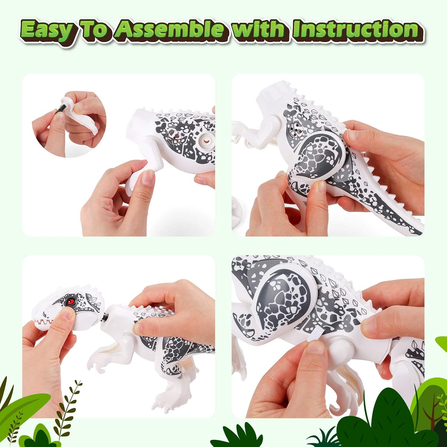 Vanmor 2 Set Large Dinosaur Toys for 3 4 5 6 7 8 Years Old Indominus Rex Building Blocks Jurassic Dinosaur Toys for Kids 3-5 5-7 8-12, Black White Dino Toy Birthday Gifts Boys Girls