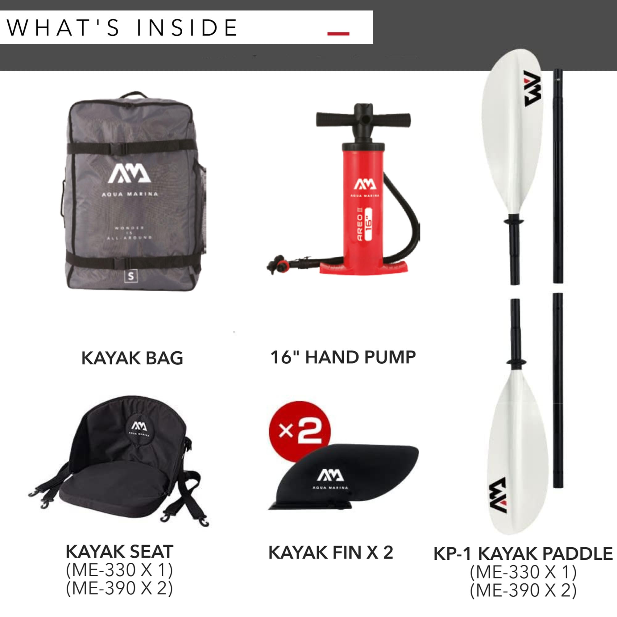 Aqua Marina Areo II Pompe à Main Pour Kayak 16″ – Double Action, 5 Embouts Universels, Flexible 120 Cm, Manomètre 0-8 PSI, Volume 2×1400 Cc
