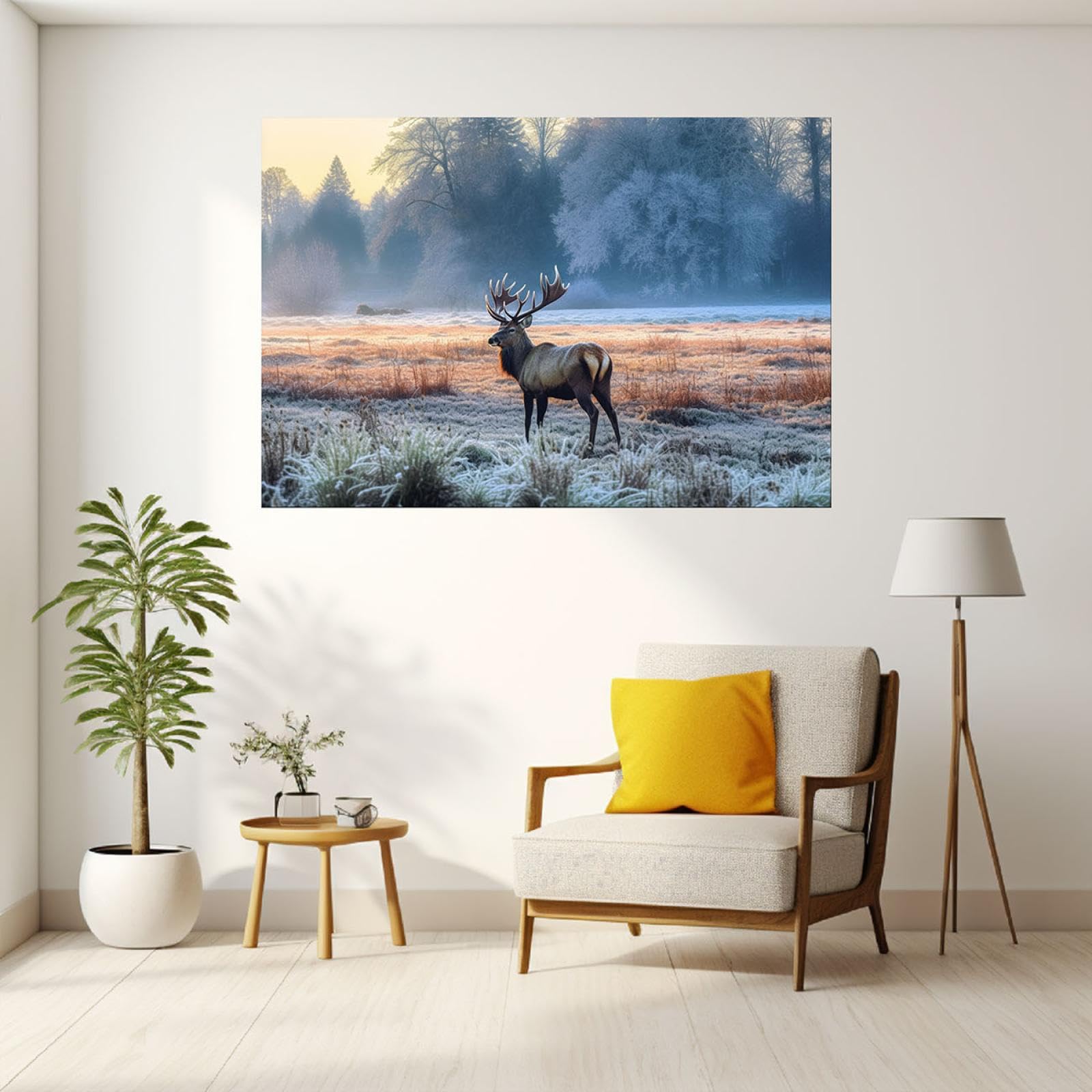 JOSUE Para los hombres Invierno animal Cuadros Y LáMinas Lienzo,Gris,Azul Cuadro Cartel Sala De Estar Cuarto De BañO Comedor-75x115cm Enmarcado