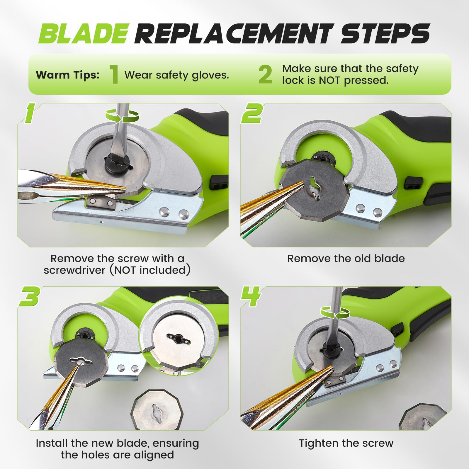 Ciseaux électriques sans fil 4,2 V Mini coupe-tapis et carton avec lame de rechange/chargeur, cutter rotatif pour emballage en carton, cuir et plastique (vert)