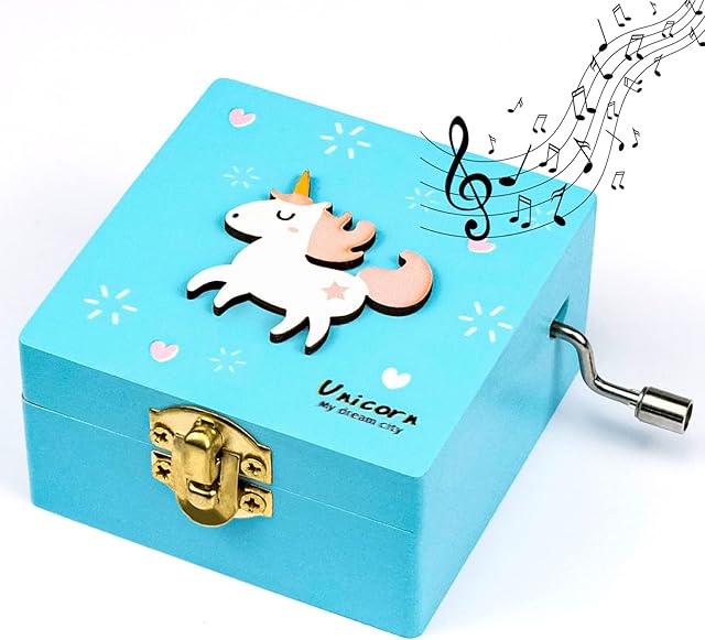 BLLREMIPSUR Unicorn Wooden Music Box Hand Cranked Music Box Mini Music Box Antique Carved Wooden Musical Box Best Gift For Teens Adults