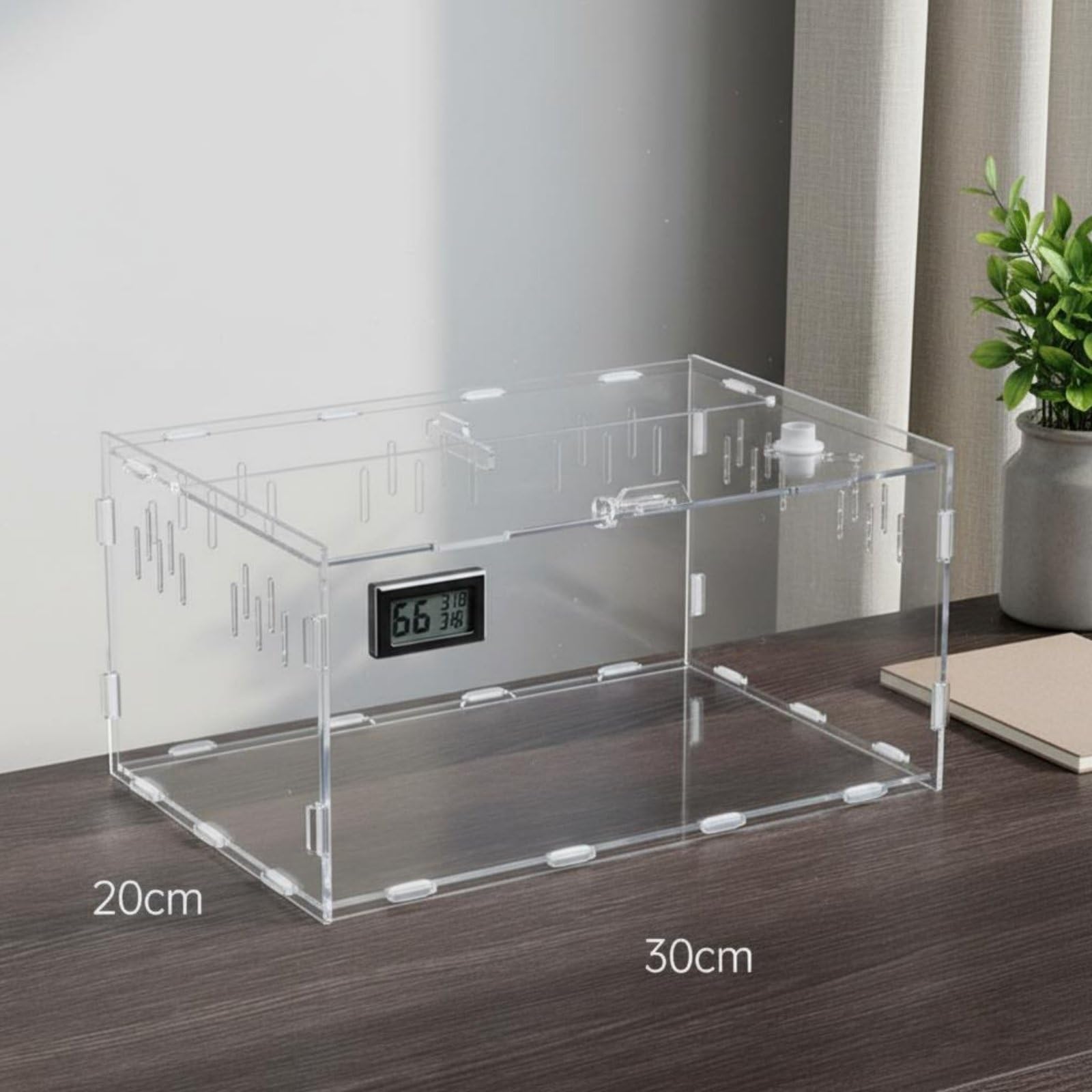 Terrario Acrílico Transparente con Diseño Panorámico y Ventilación Lateral Tapa Hermética y Cierre Seguro Montaje Sencillo Adecuado para Reptiles, 30-20-15 W