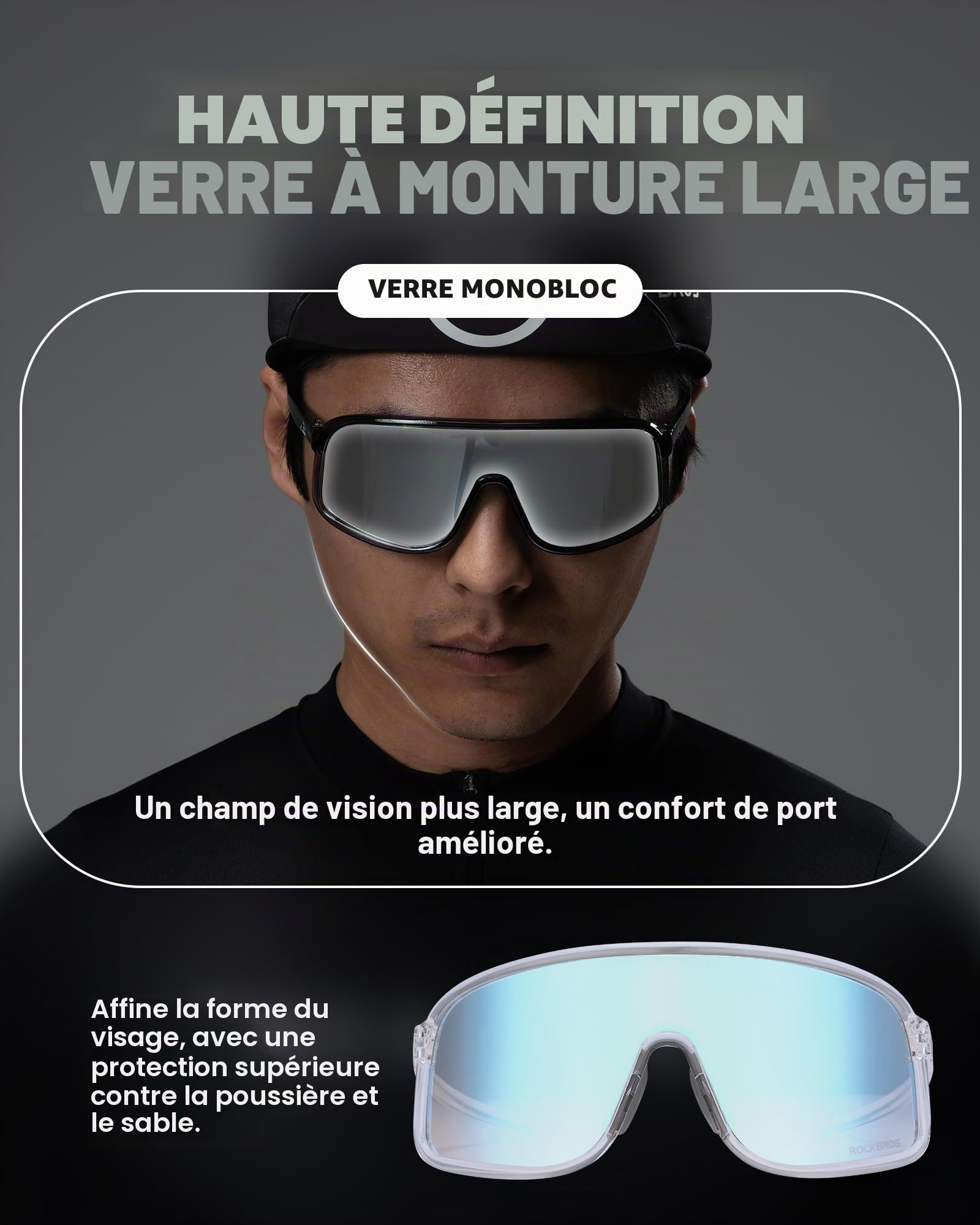 ROCKBROS Lunettes Soleil Polarisées Sport, Cyclisme Lunettes Polarisées Anti-UV400 Verres REVO Cadre TR90 Léger Homme Femme Vélo VTT Pêche Course Golf Sports de Plein Air