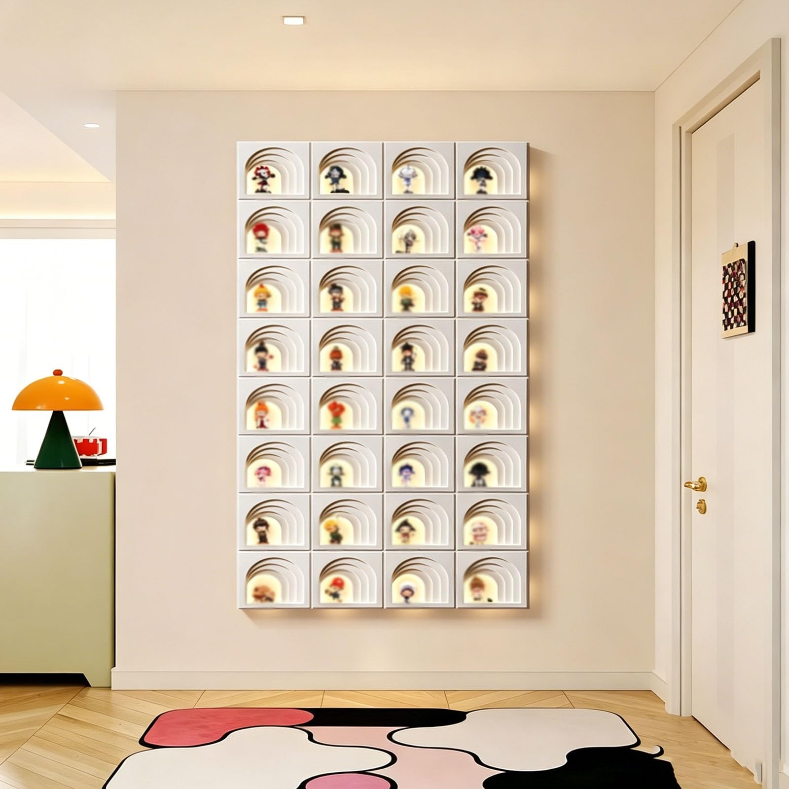 RASJCGRCOA Modern 3D Sandstone Wall Decor Art with LED Lights Handmade Geometric Sculpture Texture Painting Lighted Display Floating Shelf Storage for Entryway Foyer(23.6 * 47.2in/60 * 120cm3*6)