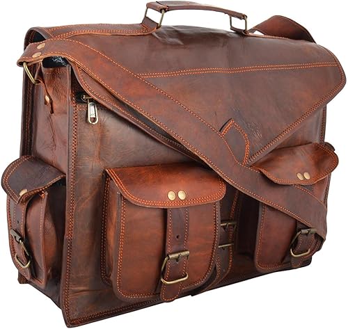 Cuero Bandolera de piel unisex hecha a mano para ordenador portátil bolso de oficina bolso de viaje bolso de la universidad para hombres y mujeres