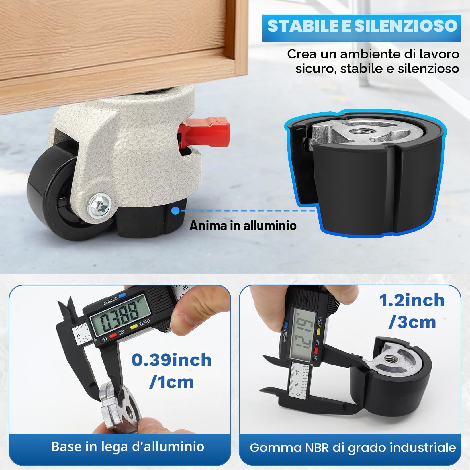 W B D WEIBIDA Rotelle per Mobili Pesanti con Impugnatura a Cricchetto Regolabile, Ruote Girevoli a 360 Gradi, Ruote Retrattili per Carichi Pesanti da Mobili, Macchina,Attrezzatura,MAX 1000 KG,Set di 4