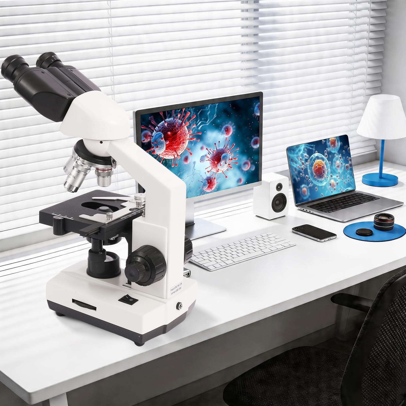 SWIFT SW320B Microscopio binoculare 40X-5000X con fotocamera da 2MP | Microscopio professionale da laboratorio, custodia per il trasporto, supporto per smartphone e accessori per esperimenti