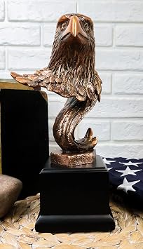 Ebros Gift Medium Majestic Aerial King Wildlife American Bald Eagle Head Bust Bronze Electroplated Resin Figurine with Museum Gallery Base Eagles Freedom Strength Country Pride Decorative Accent